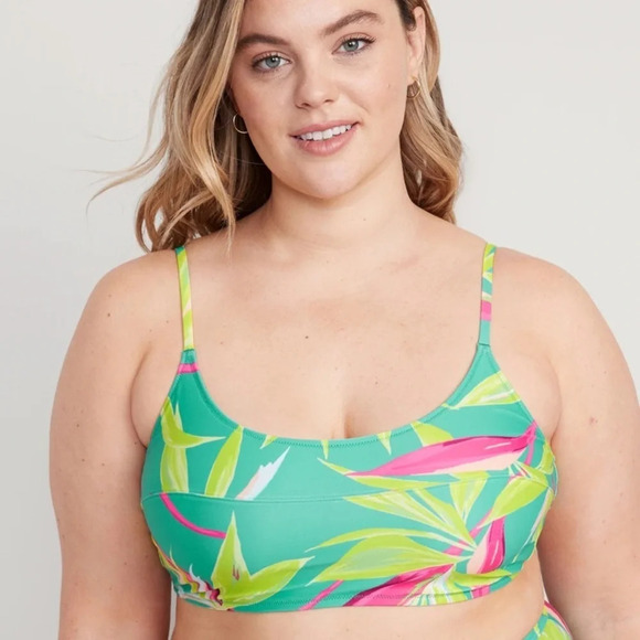 Old Navy Top & Bottom Swim Green Leaves Tropical Bright Colorful Size 4X Bikini - Picture 1 of 13